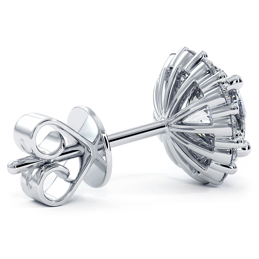 2.10 Carat F-SI Pave Halo Diamond Studs Earrings 18k White Gold