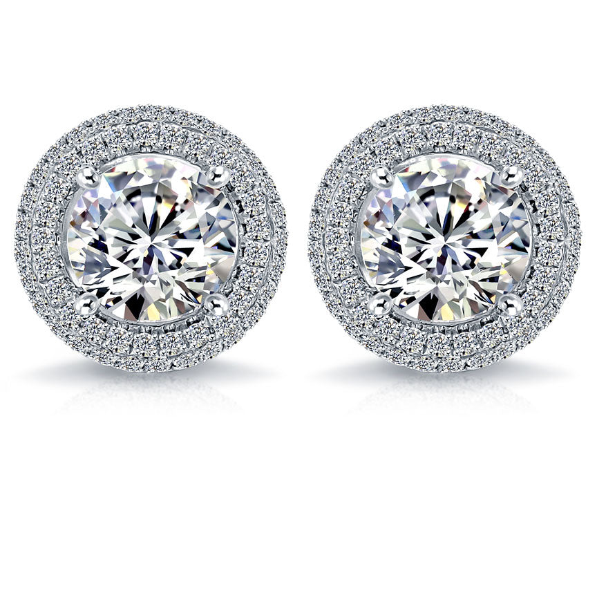 2.67 Carat H-SI2 Pave Halo Diamond Studs Earrings 18k White Gold