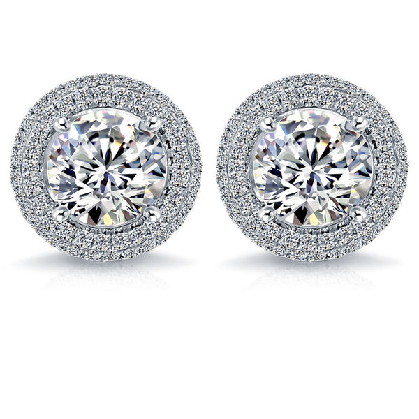 2.67ctw Pave Halo Diamond Studs Earrings 18k White Gold