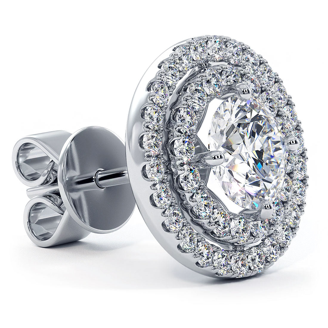 1.70 Carat F-SI Pave Halo Diamond Studs Earrings 18k White Gold