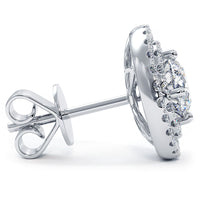 1.70 Carat F-SI Pave Halo Diamond Studs Earrings 18k White Gold