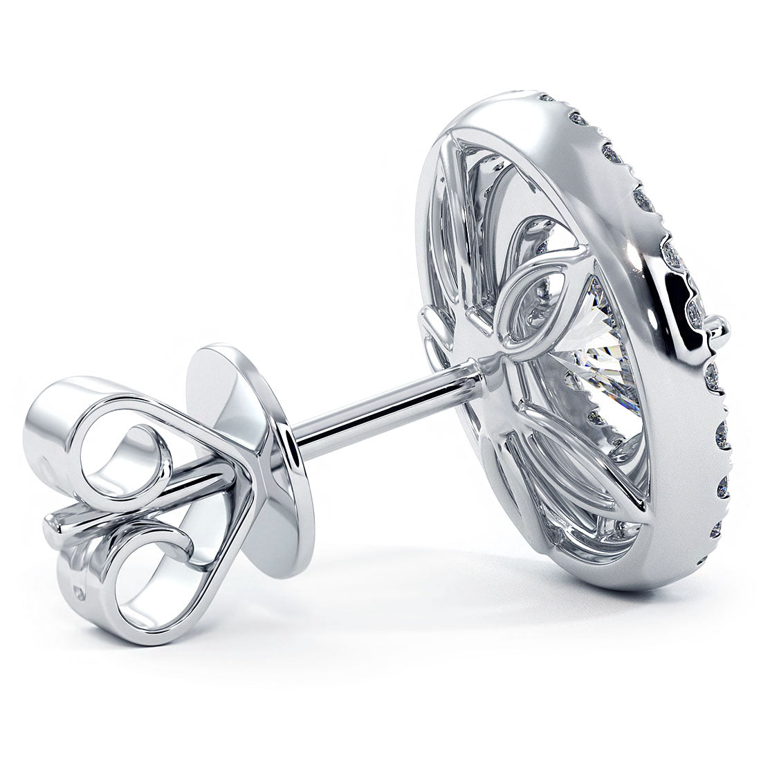 1.70 Carat F-SI Pave Halo Diamond Studs Earrings 18k White Gold