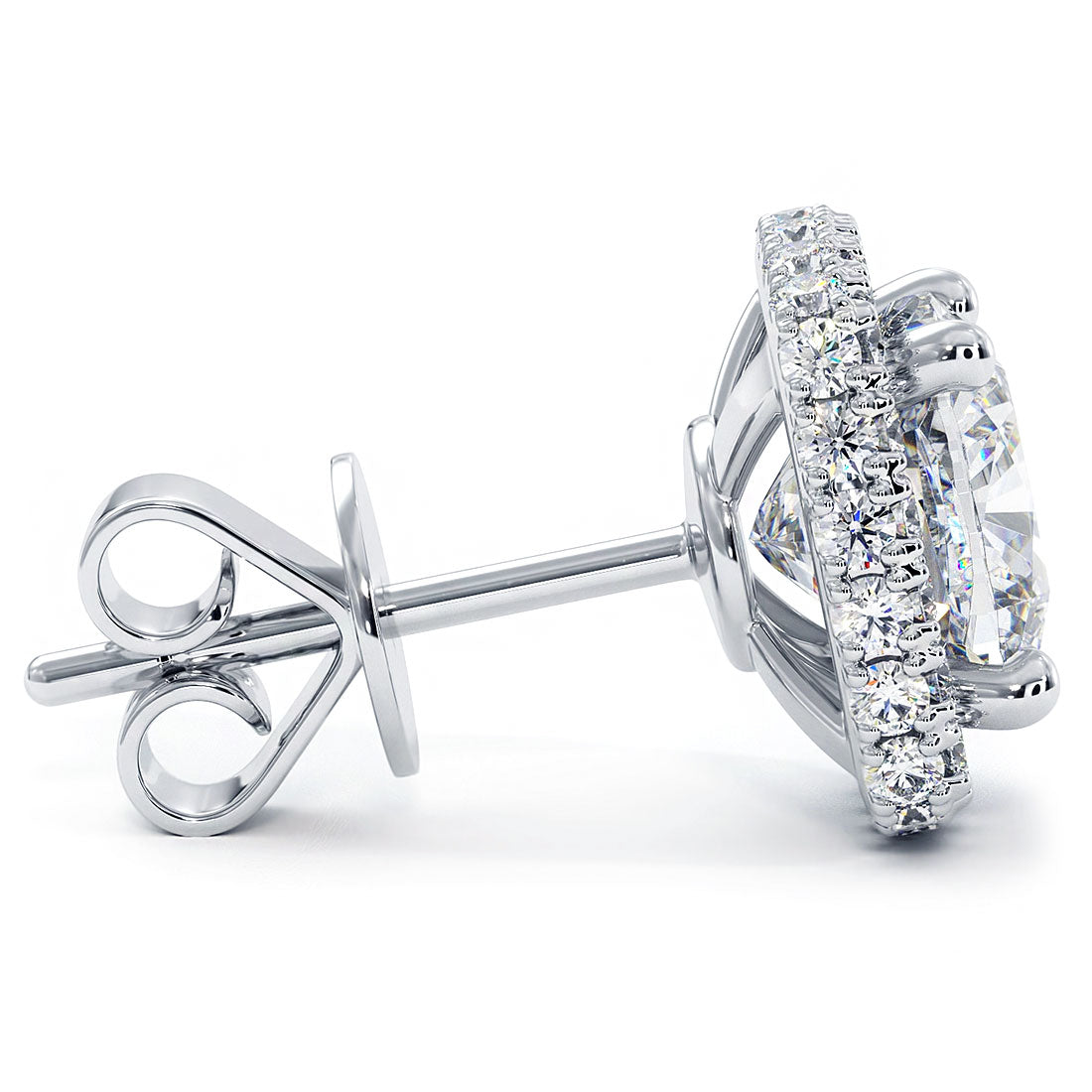 2.65 Carat F-SI Cushion Cut Pave Halo Diamond Studs Earrings 18k White Gold