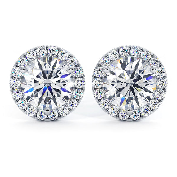 2.50ctw Round Brilliant Pave Halo Diamond Studs Earrings 14k White Gold