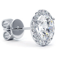 2.35 Carat H-SI Pave Halo Diamond Studs Earrings 18k White Gold