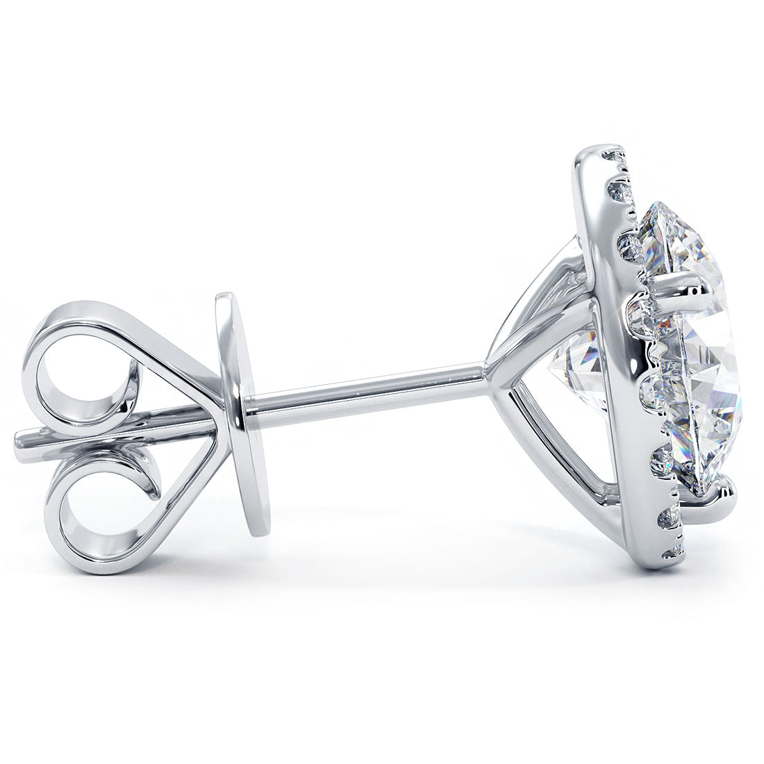 2.35 Carat H-SI Pave Halo Diamond Studs Earrings 18k White Gold