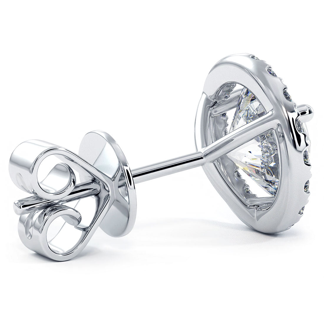 2.35 Carat H-SI Pave Halo Diamond Studs Earrings 18k White Gold