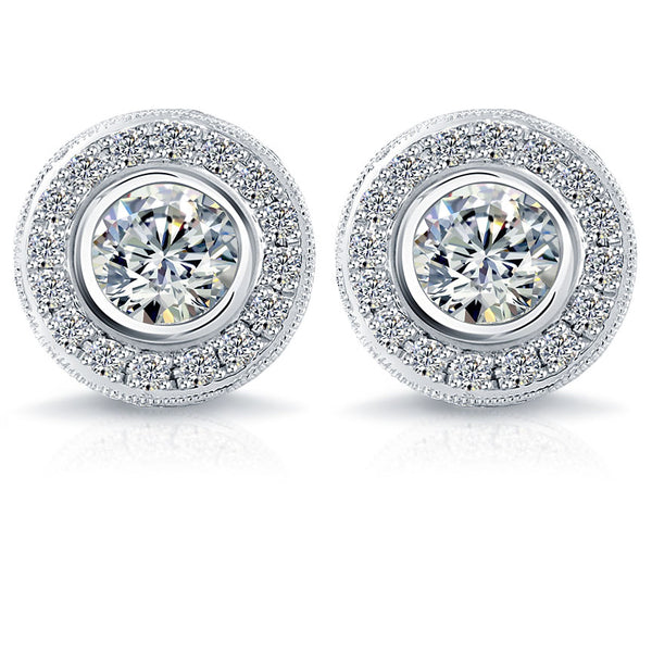 2.00 Carat G-SI1 Pave Halo Diamond Studs Earrings 14k White Gold Front