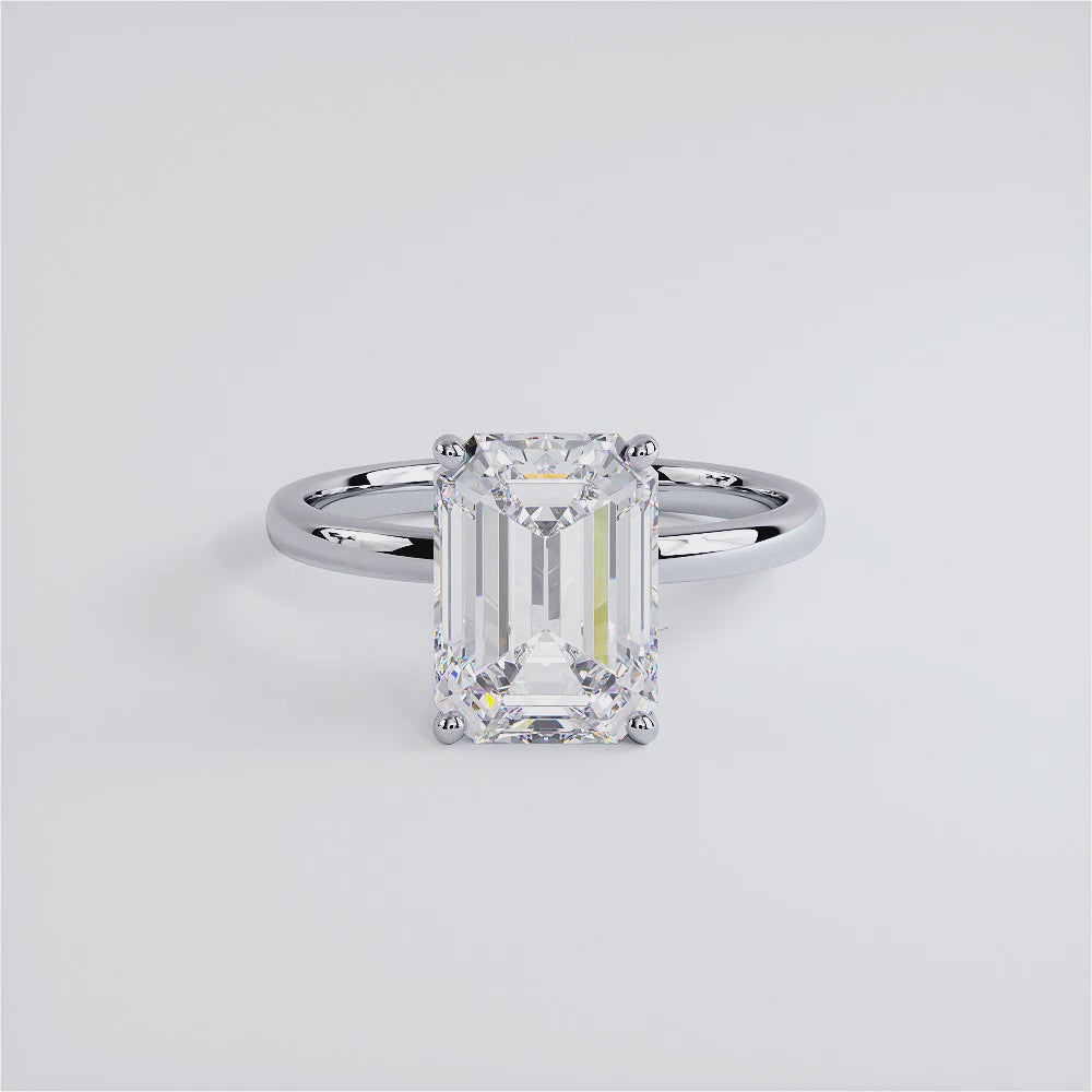 3.05ctw GIA Certified Emerald Cut Petite Wire Basket Solitaire Lab Grown Diamond Engagement Ring set in Platinum