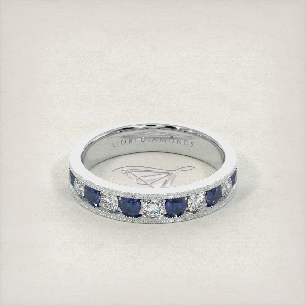 1.25ctw Genuine Blue Sapphire & Diamond Wedding Band Anniversary Ring 14k Gold