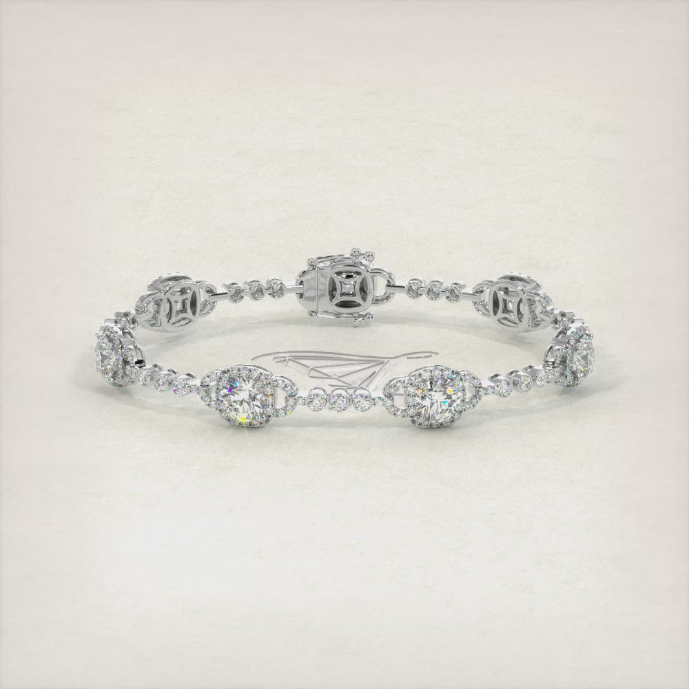 6.60 Carat Pave Halo Diamond Bracelet set in 18k White Gold