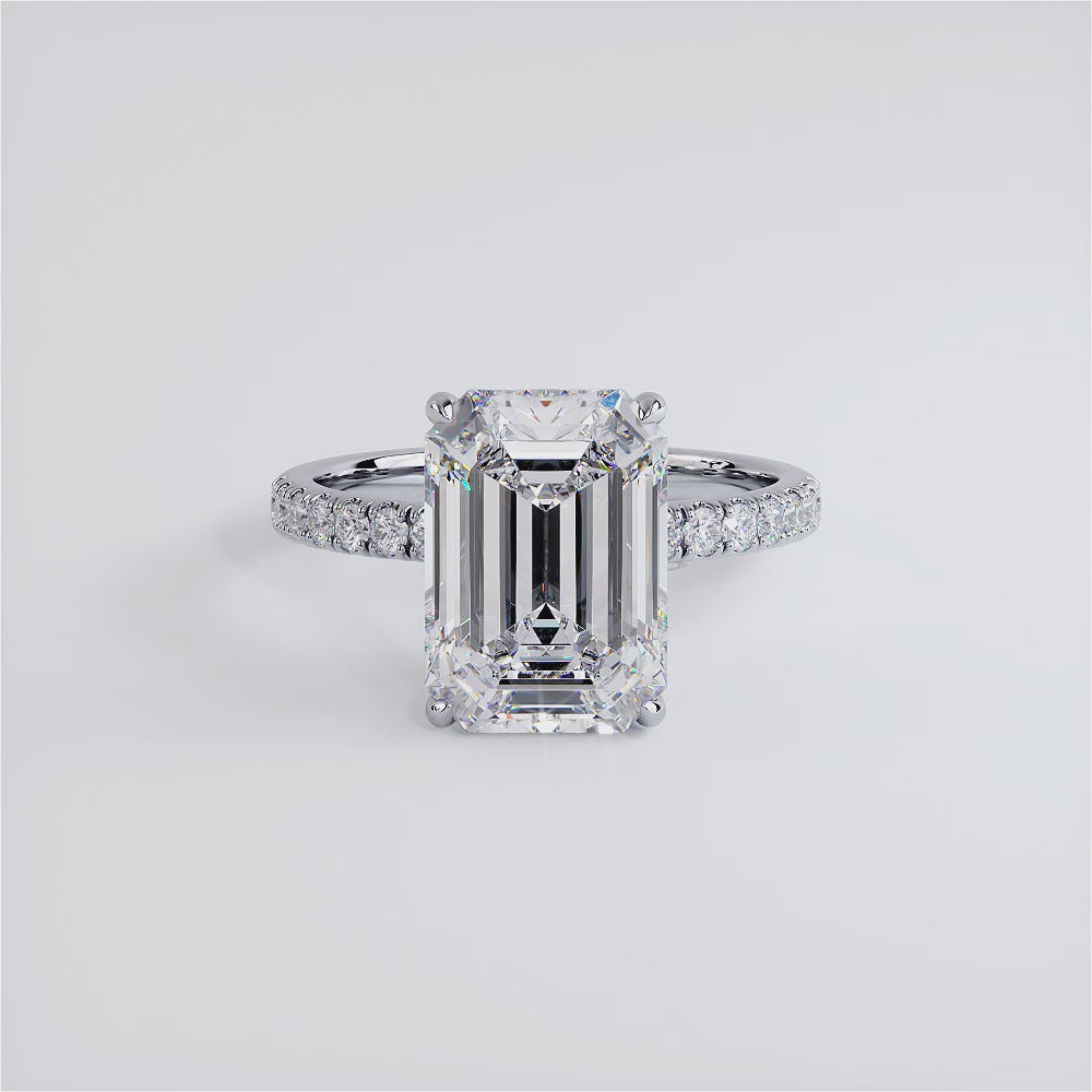 4 Carat Emerald Cut Under Halo Petite Micropavé