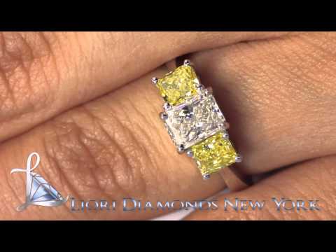 ER-0861 - 2.50 Carat Fancy Yellow & White Radiant Cut Three Stone Diamond Engagement Ring