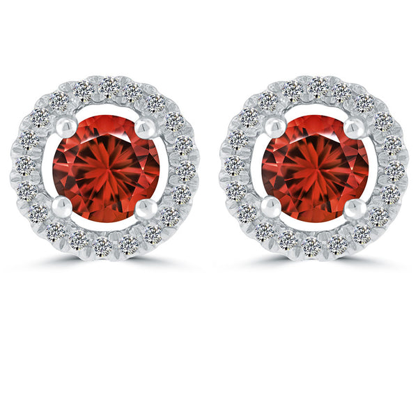 0.76 Carat Fancy Red Diamond Pave Halo Diamond Studs Earrings 18k White Gold