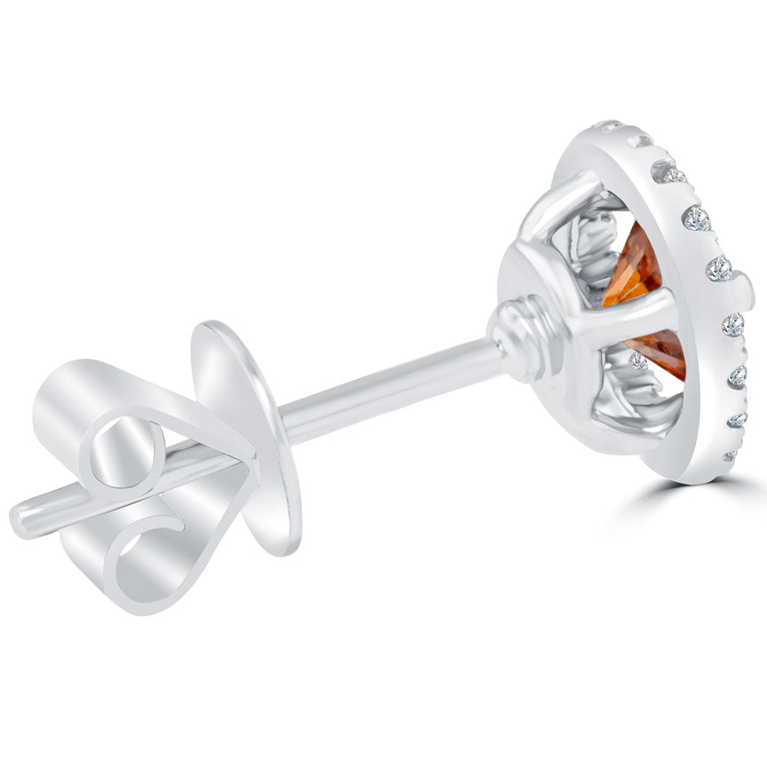 0.76 Carat Fancy Red Diamond Pave Halo Diamond Studs Earrings 18k White Gold