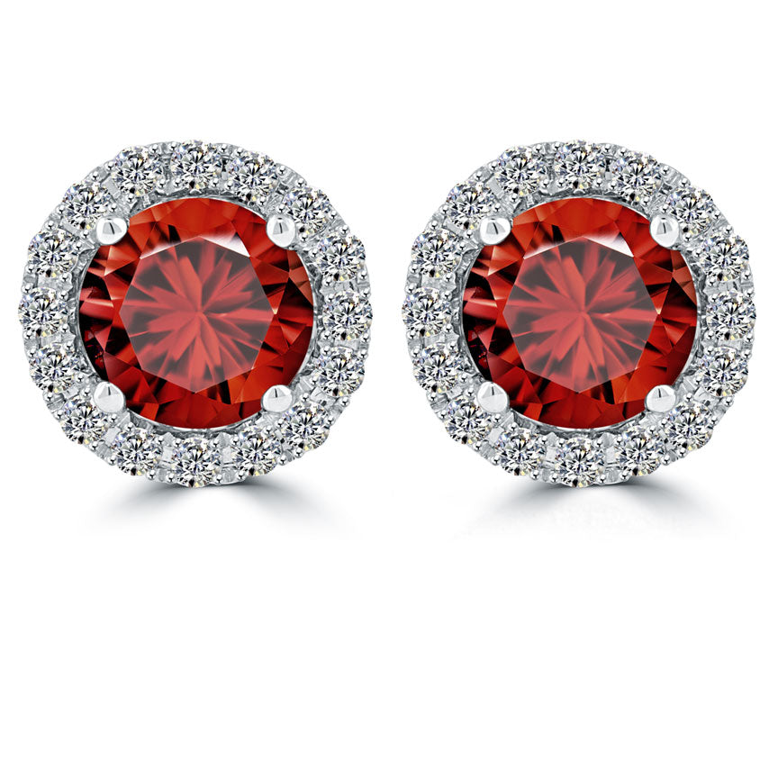 Ruby Square and Diamond Halo Stud Earrings