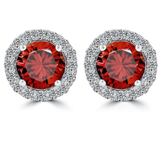 1.95 Carat Fancy Red Diamond Pave Halo Diamond Studs Earrings 18k White Gold
