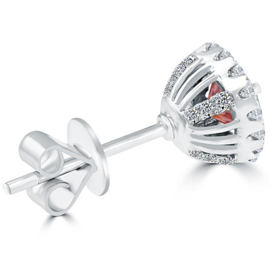 1.95 Carat Fancy Red Diamond Pave Halo Diamond Studs Earrings 18k White Gold