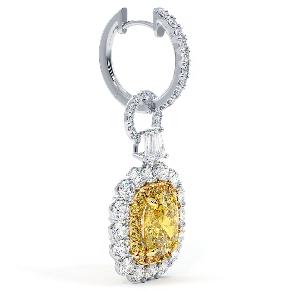 7.77 Carat Natural Fancy Yellow Cushion Cut Diamond Hanging Drop Earrings 18k