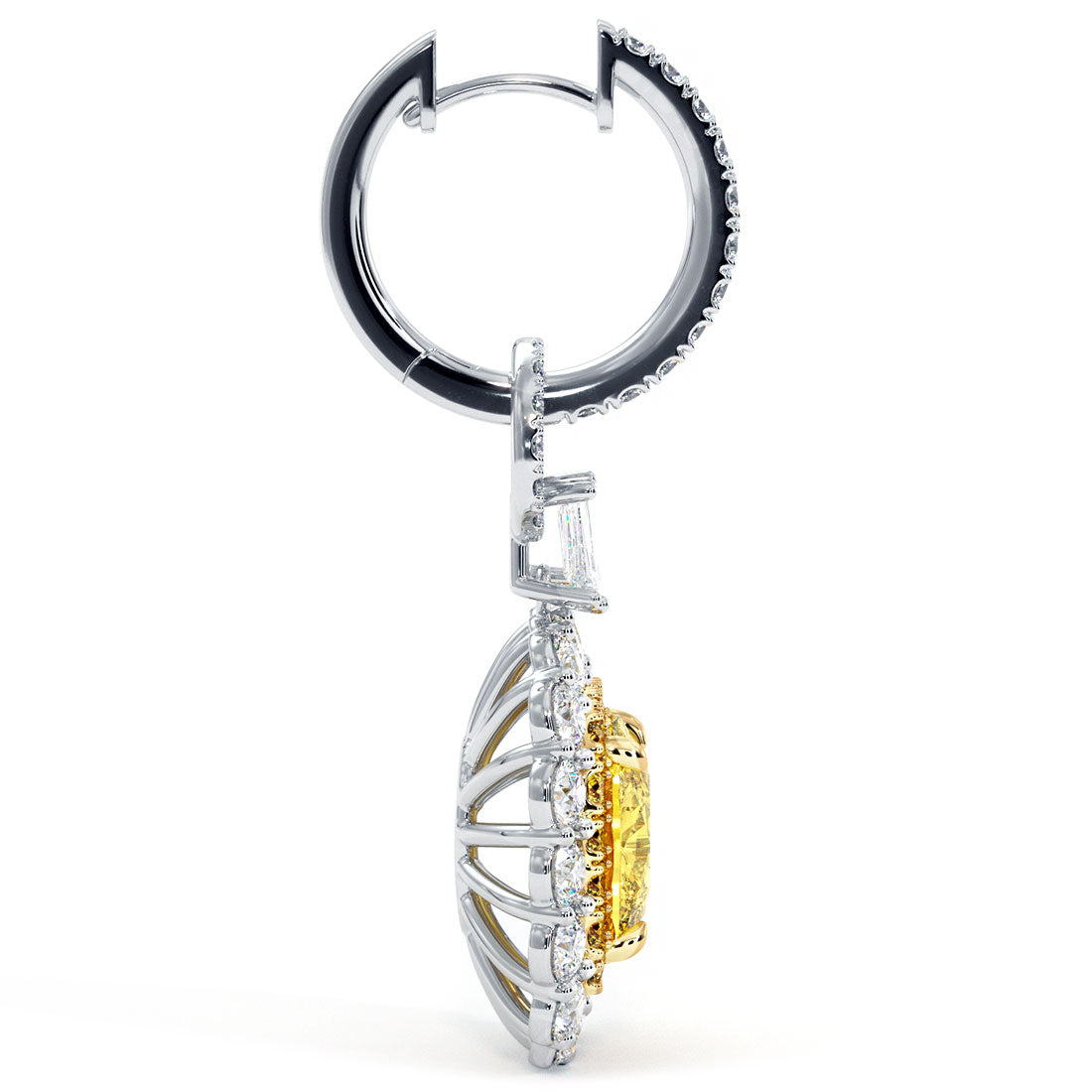 7.77 Carat Natural Fancy Yellow Cushion Cut Diamond Hanging Drop Earrings 18k