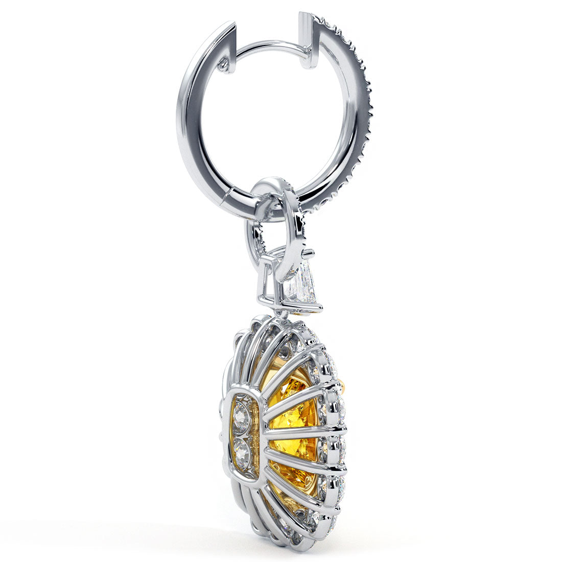 7.77 Carat Natural Fancy Yellow Cushion Cut Diamond Hanging Drop Earrings 18k