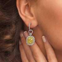 7.77 Carat Natural Fancy Yellow Cushion Cut Diamond Hanging Drop Earrings 18k
