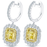 3.70 Carat Natural Fancy Yellow Cushion Cut Diamond Hanging Drop Earrings 18k