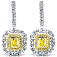3.70 Carat Natural Fancy Yellow Cushion Cut Diamond Hanging Drop Earrings 18k