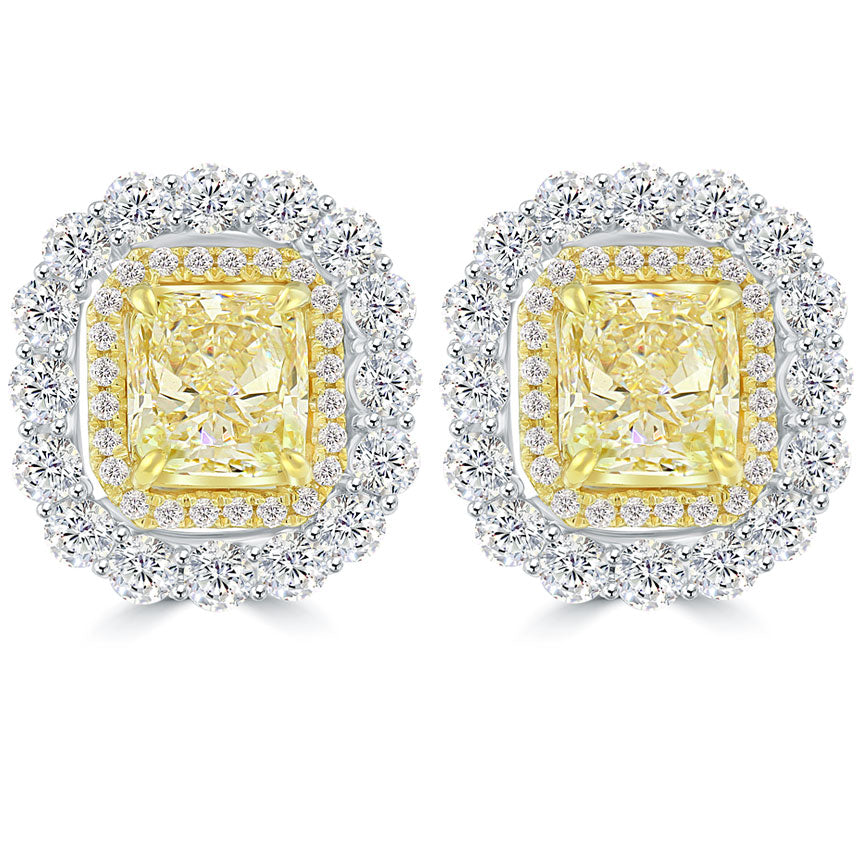 7.75 Carat Natural Fancy Yellow Cushion Cut Diamond Clip On Earrings 18k Gold