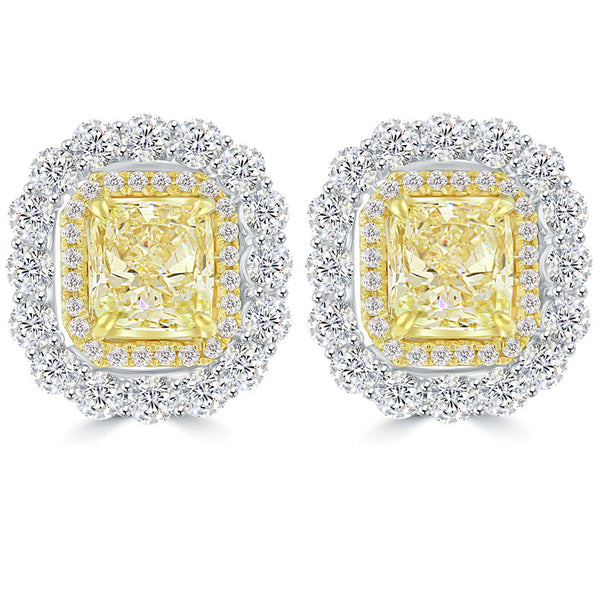 7.75 Carat Natural Fancy Yellow Cushion Cut Diamond Clip On Earrings 18k Gold