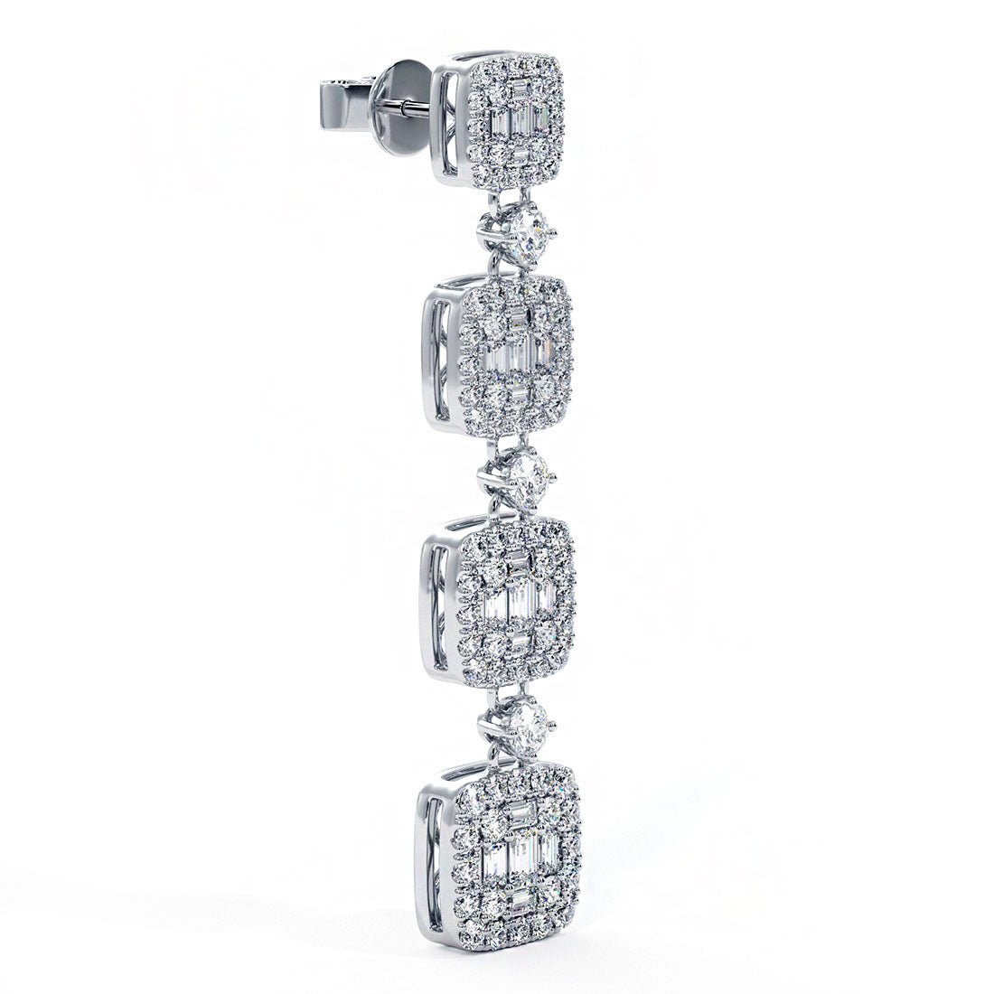 2.95 Carat F-VS Dangling Diamond Earrings set in 14k White Gold