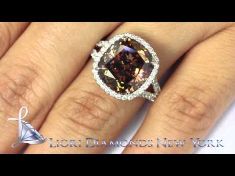 FD-663 - 8.12 Carat Fancy Chocolate Brown Cushion Cut Diamond Engagement Ring in Platinum