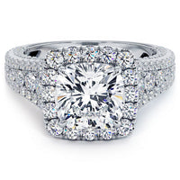 1.5 Carat Cushion Cut Vintage Style Micropavé Halo Graduated Shank