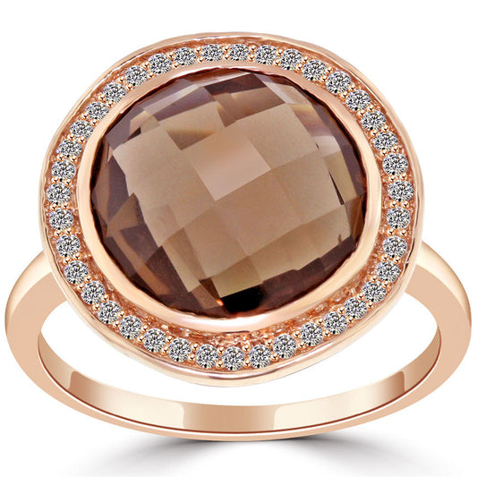 7.21 CTW Smokey Brown Topaz & Diamond Fashion Cocktail Ring 14k Rose Gold Front