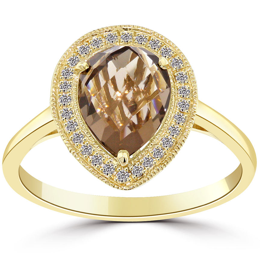 2.03ctw Natural Smokey Quartz & Diamond Fashion Cocktail Ring 14k Yellow Gold