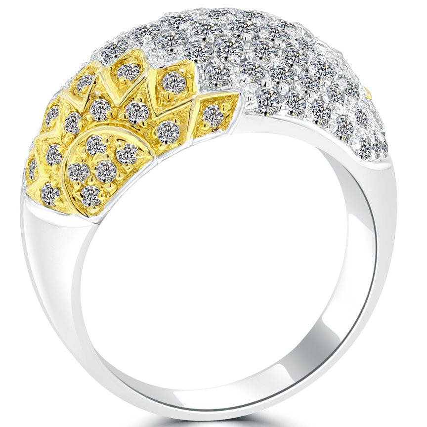 1.72 Carat F-SI2 Diamond Cocktail Fashion Ring 14k Yellow & White Gold