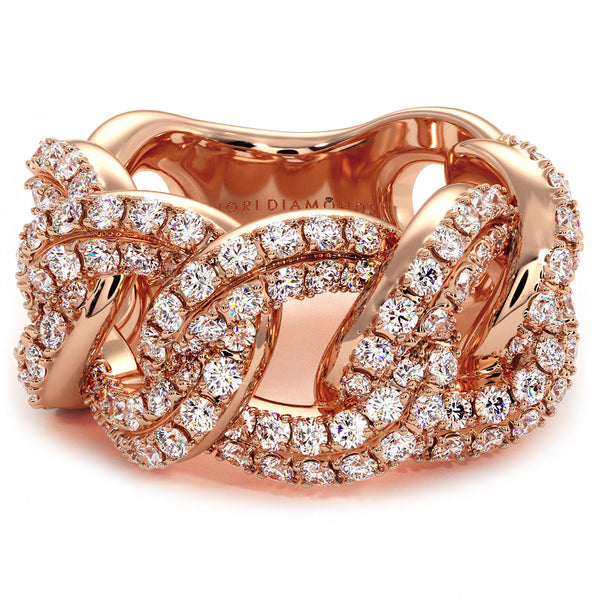 2.06 Carat F-VS Pave Cuban Link Diamond Ring 14k Rose Gold