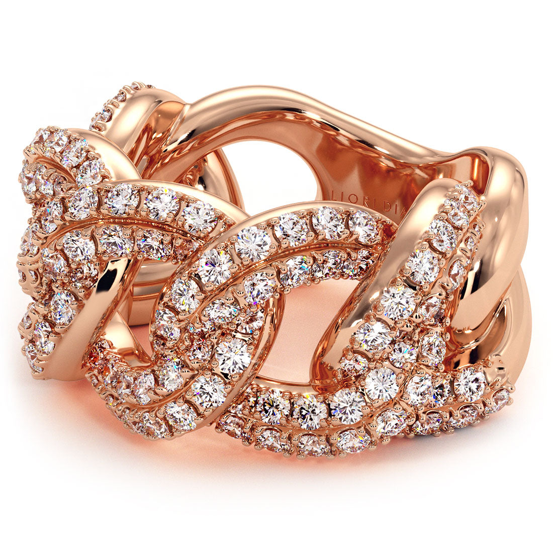 2.06 Carat F-VS Pave Cuban Link Diamond Ring 14k Rose Gold