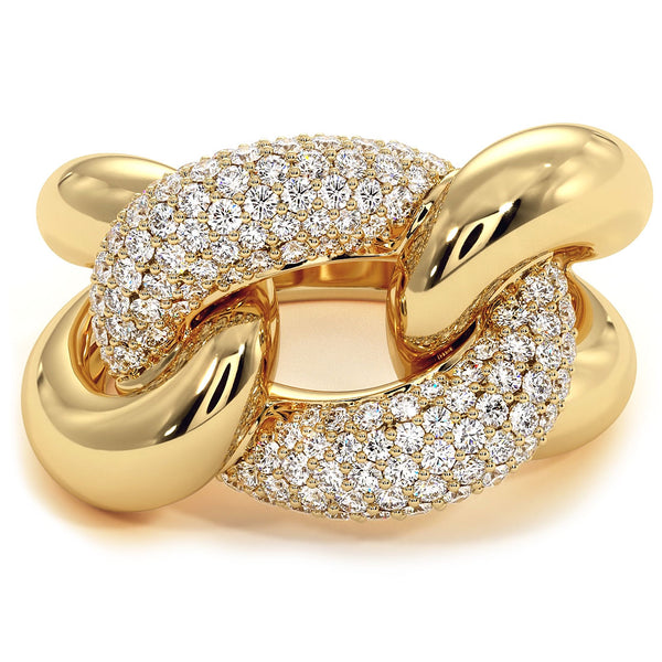 0.97 Carat F-VS Pave Cuban Link Diamond Ring 14k Yellow Gold