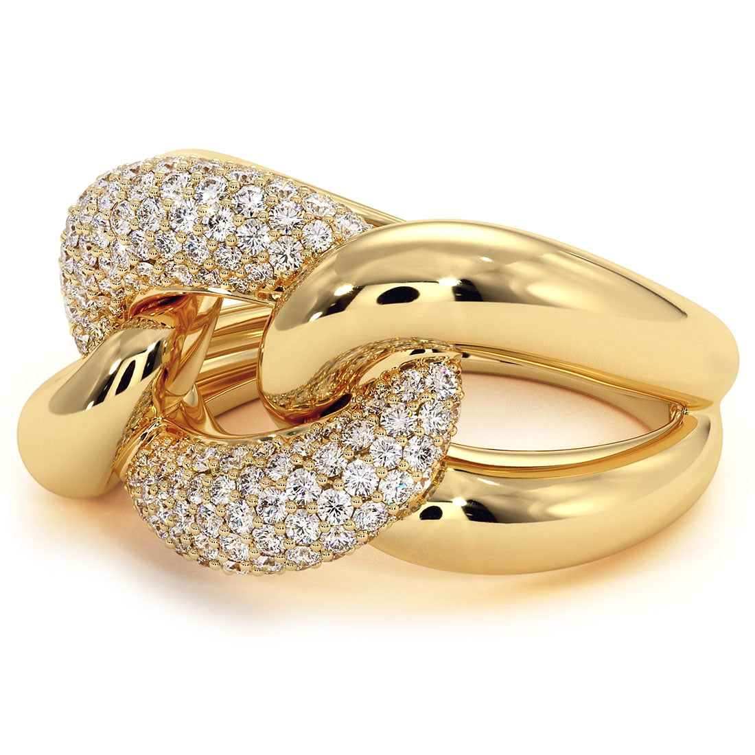 0.97 Carat F-VS Pave Cuban Link Diamond  Ring 14k Yellow Gold