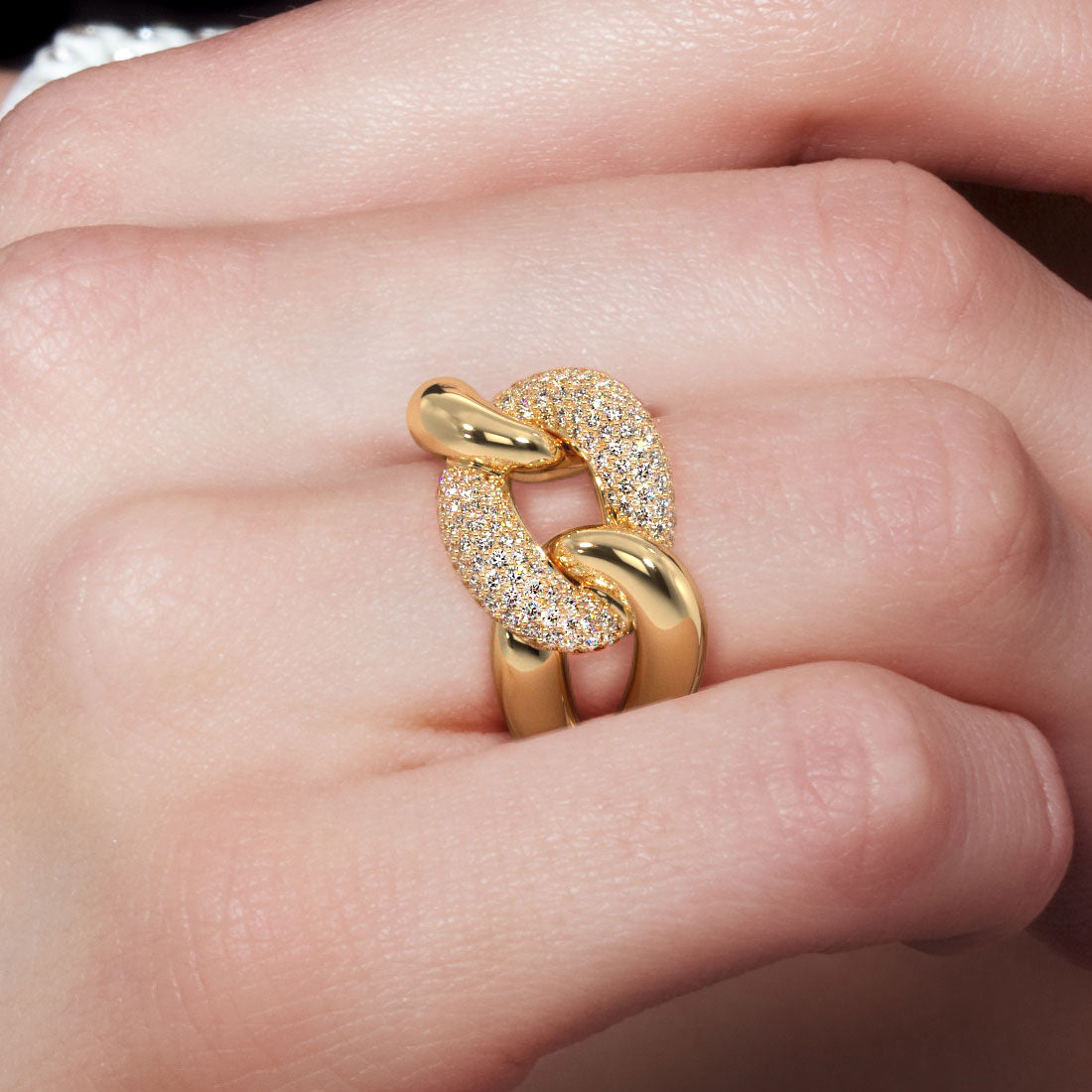 0.97 Carat F-VS Pave Cuban Link Diamond  Ring 14k Yellow Gold