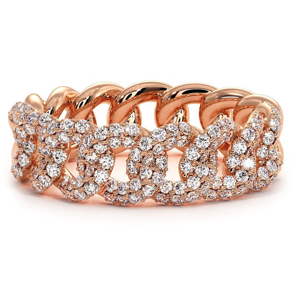 0.91 Carat F-VS Pave Cuban Link Diamond Ring 14k Rose Gold