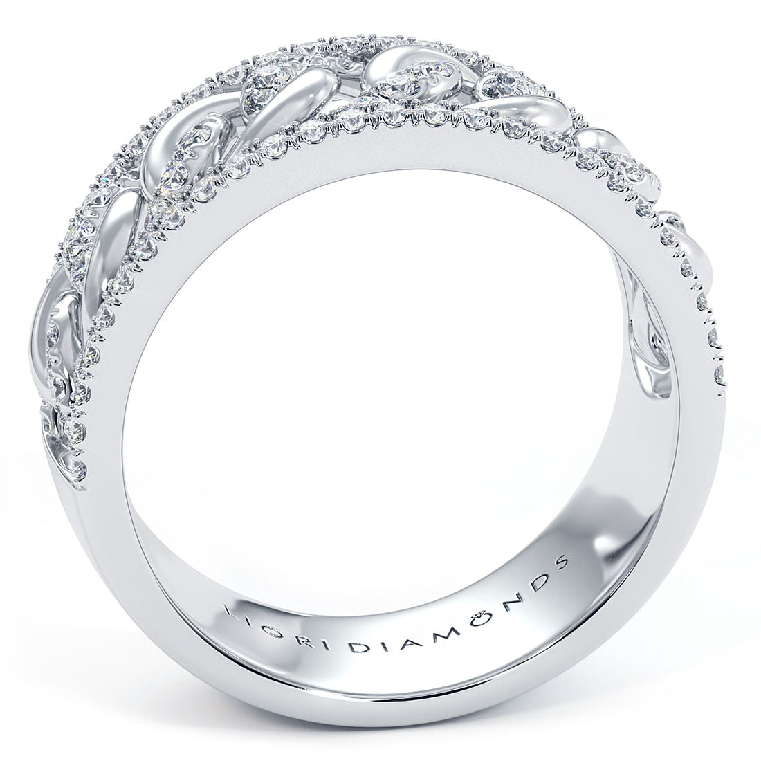 0.53 Carat F-VS Pave Cuban Link Diamond  Ring 14k White Gold