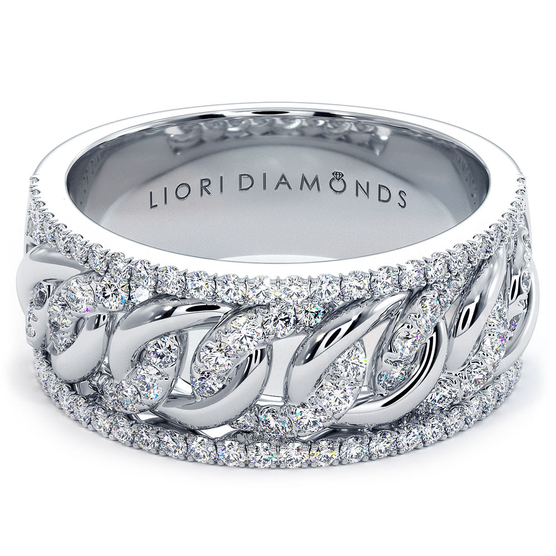 0.53 Carat F-VS Pave Cuban Link Diamond  Ring 14k White Gold