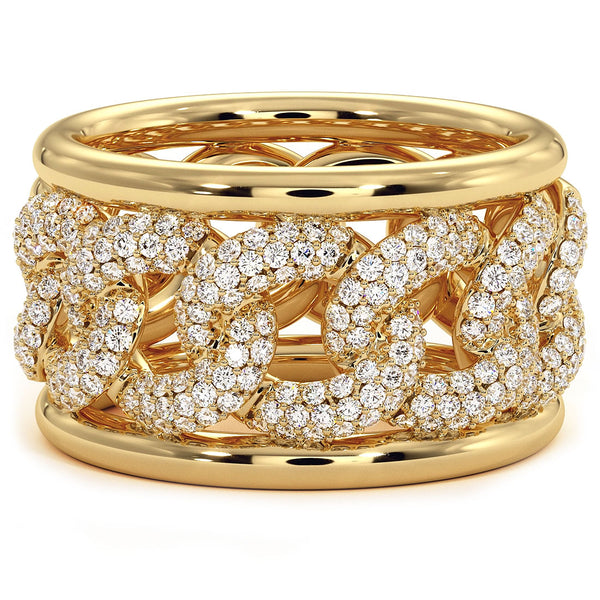 1.08 Carat F-VS Pave Cuban Link Diamond Ring 14k Yellow Gold