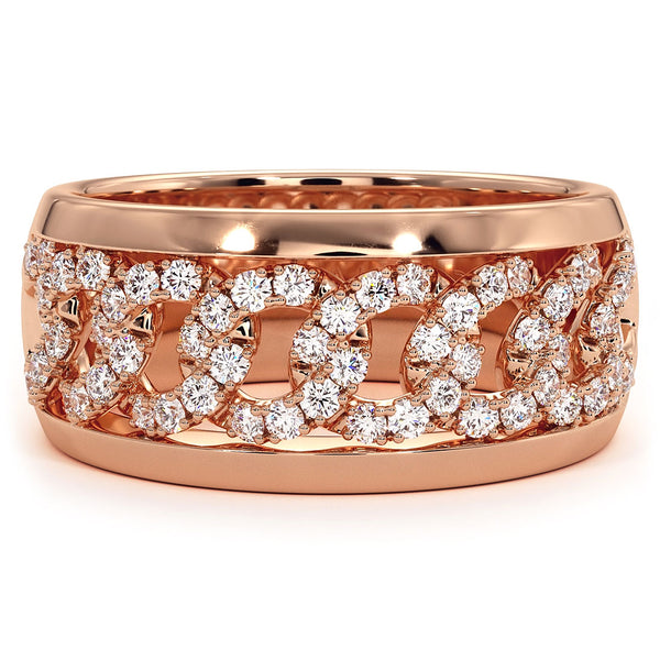 0.72 Carat F-VS Pave Cuban Link Diamond Ring 14k Rose Gold