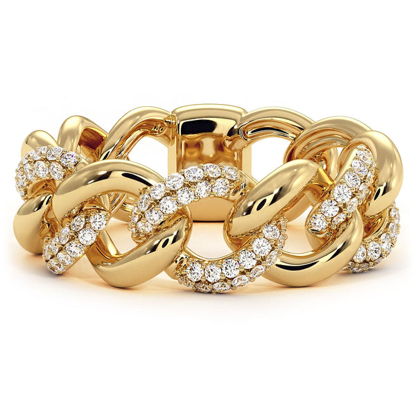 0.39 Carat F-VS Diamond Pave Link Ring 14k Yellow Gold