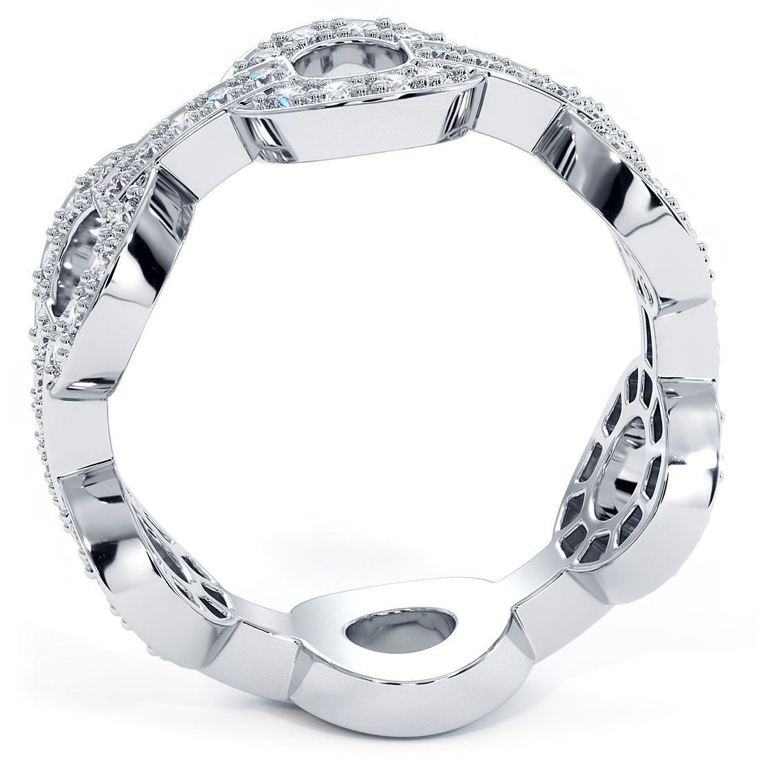 0.51 Carat F-VS Diamond Pave Link Ring 14k White Gold