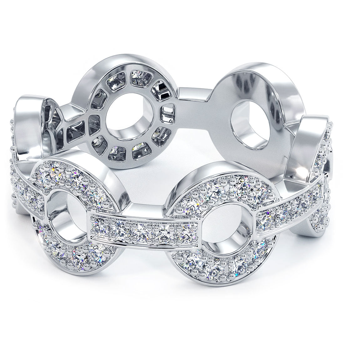 0.75ctw Diamond Pave Link Ring 14k White Gold