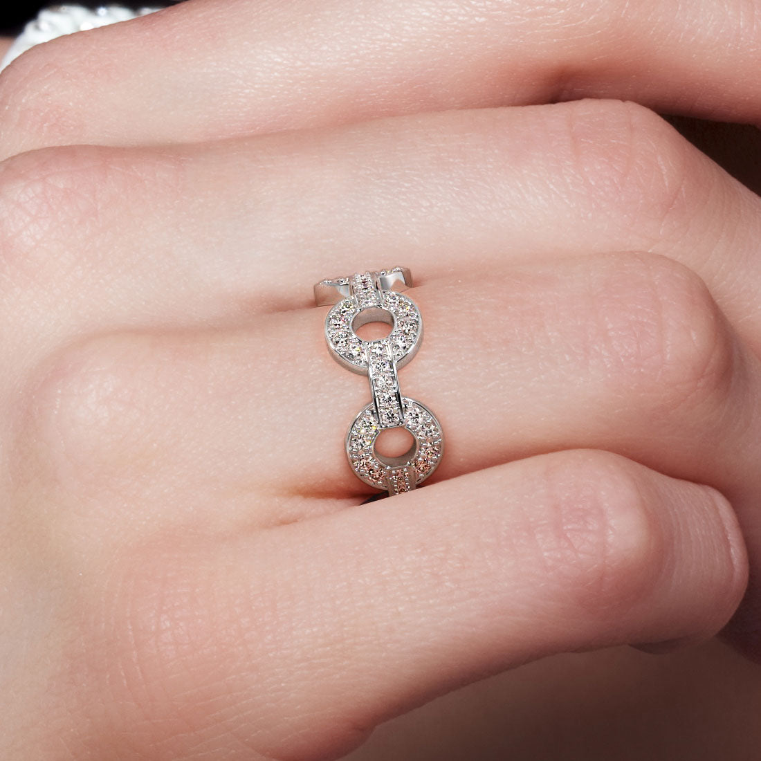 0.75ctw Diamond Pave Link Ring 14k White Gold